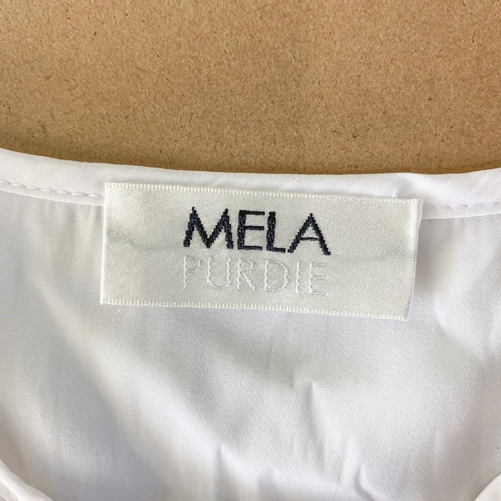 Mela Purdie Womens Ruffle Blouse Top White Size XS 8 Button Up Bell Sleeve - Picture 3 of 7